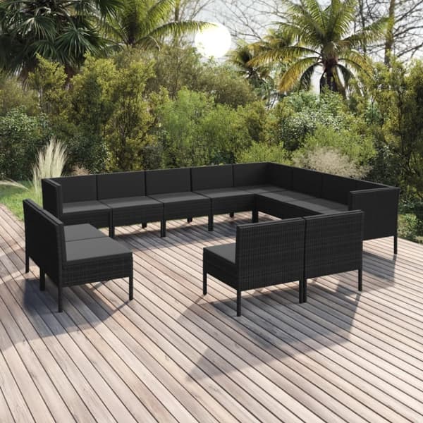 Mooistoerwonen 12-delers loungesett med puter polyrotting svart 6
