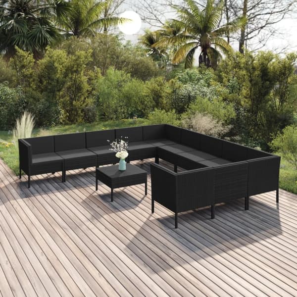 Mooistoerwonen 12-delers loungesett med puter polyrotting svart 8