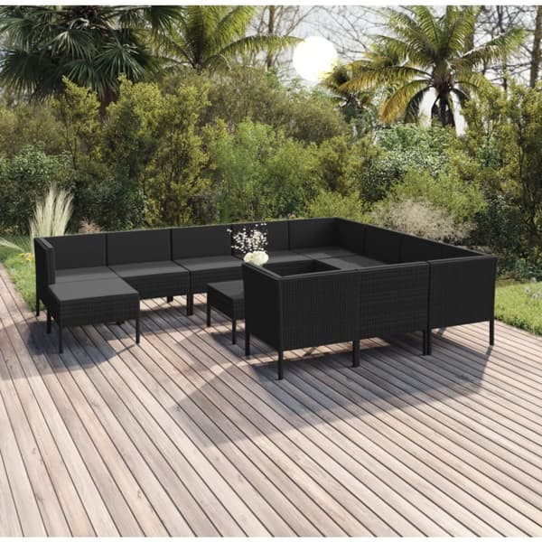 Mooistoerwonen 12-delers loungesett med puter polyrotting svart 10