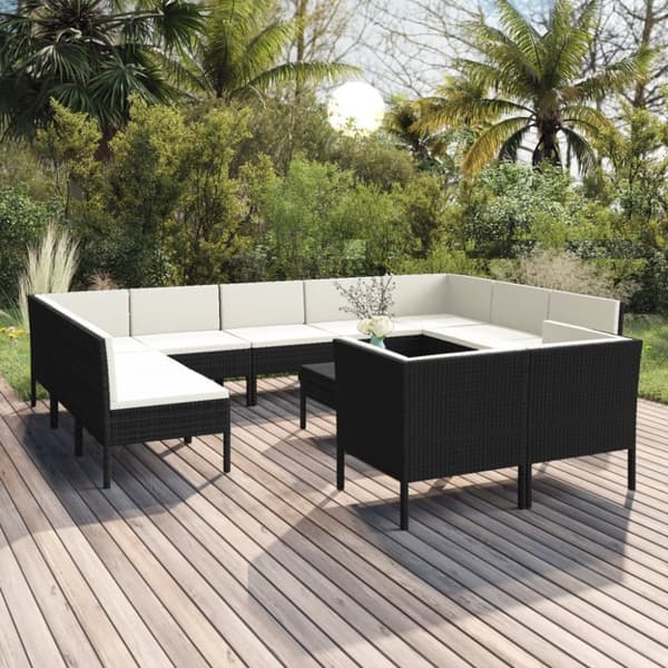 Mooistoerwonen 12-delers loungesett med puter polyrotting svart 19