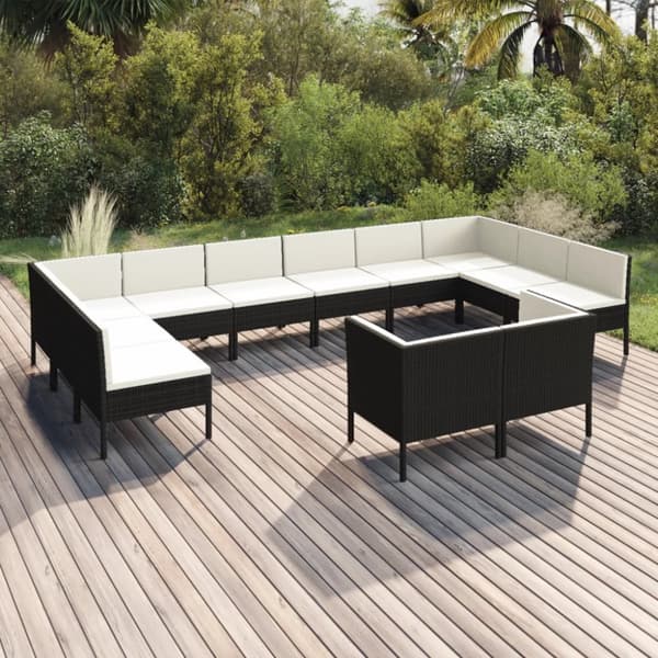 Mooistoerwonen 12-delers loungesett med puter polyrotting svart 21
