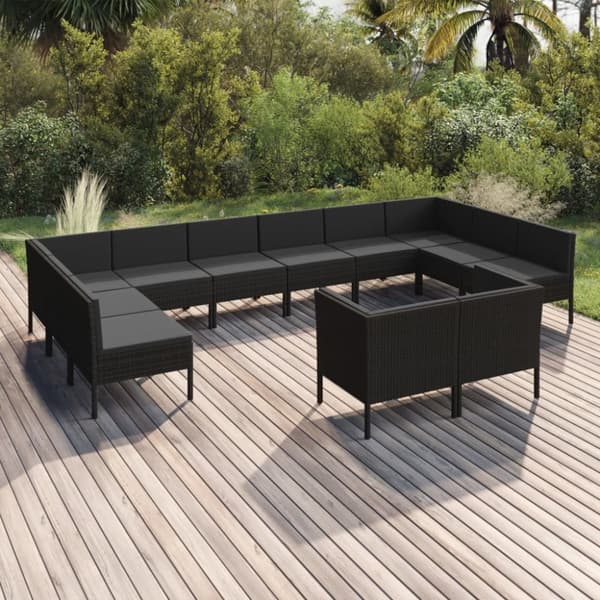 Mooistoerwonen 12-delt loungesæt med hynder polyrattan sort 22