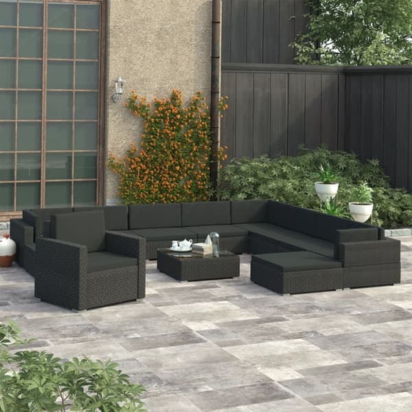 Mooistoerwonen 12-delt loungesæt med hynder polyrattan sort 25