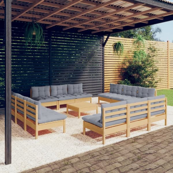 Mooistoerwonen 13-delers loungesett med grå puter i furu 3