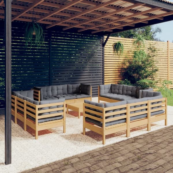 Mooistoerwonen 13-delers loungesett med grå puter i furu 4