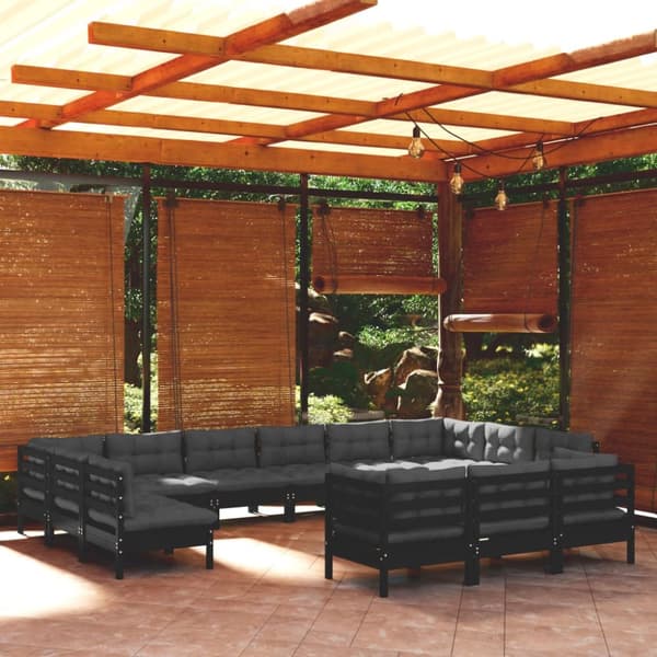 Mooistoerwonen 13-delers loungesett med puter furu svart 2