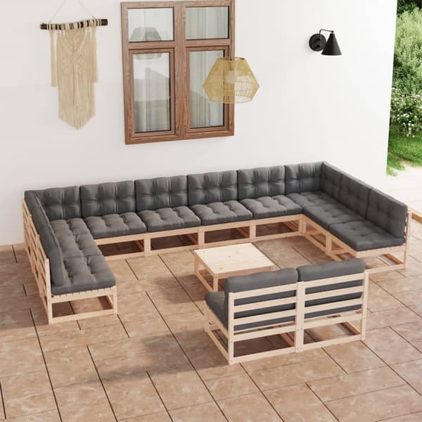 Mooistoerwonen 13-delers loungesett med puter i heltre furu 8