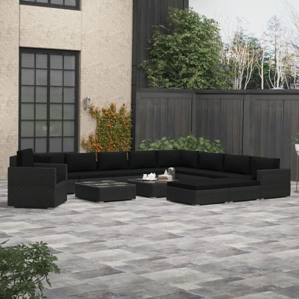 Mooistoerwonen 13-delers loungesett med puter polyrotting svart 3