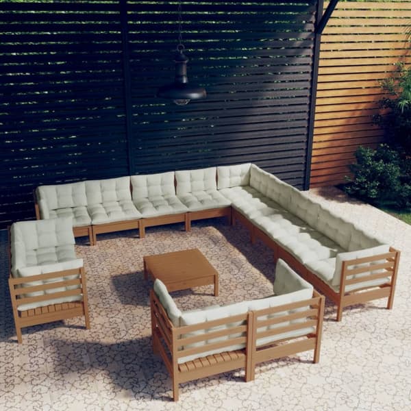 Mooistoerwonen 14-delers loungesett med puter furu honningfarget 2 stk