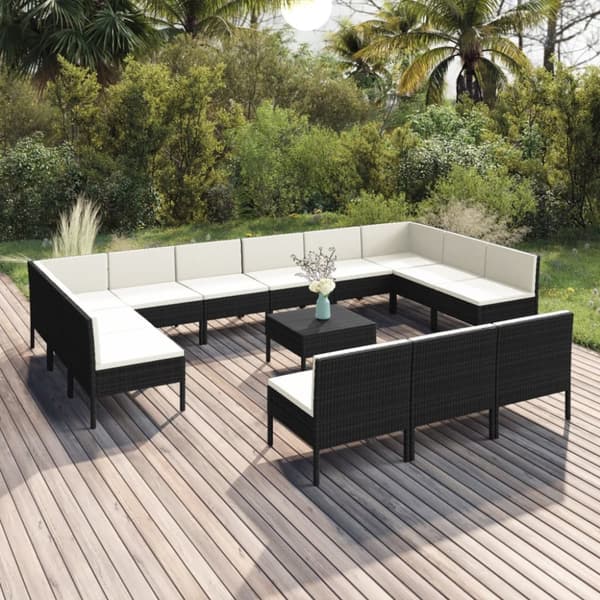 Mooistoerwonen 14-delers loungesett med puter polyrotting svart 2 stk