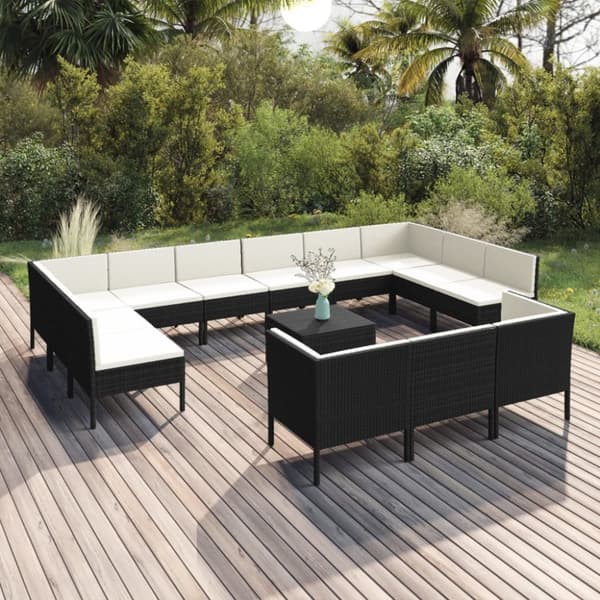 Mooistoerwonen 14-delers loungesett med puter polyrotting svart 4
