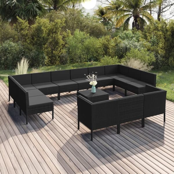 Mooistoerwonen 14-delers loungesett med puter polyrotting svart 5
