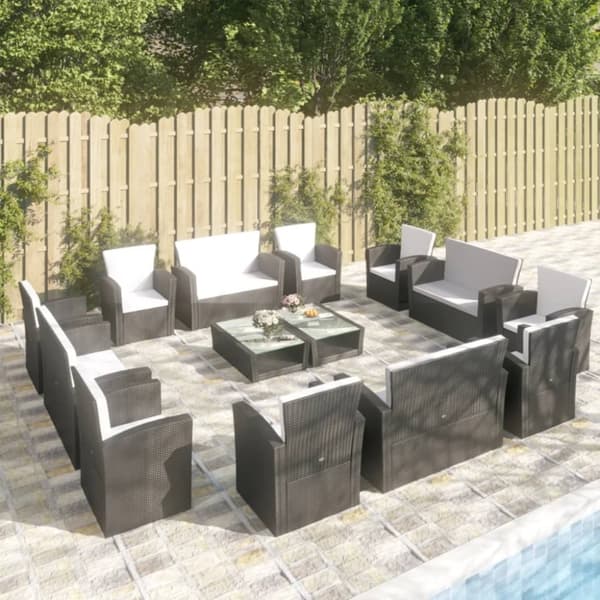Mooistoerwonen 16-delers loungesett med puter polyrotting grå 4