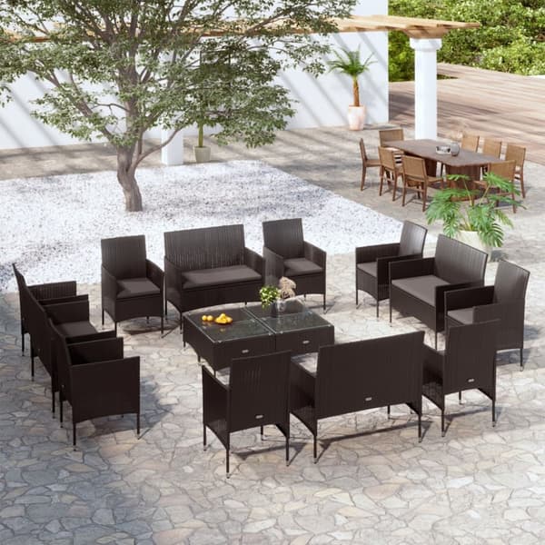 Mooistoerwonen 16-delers loungesett med puter polyrotting svart 2 stk