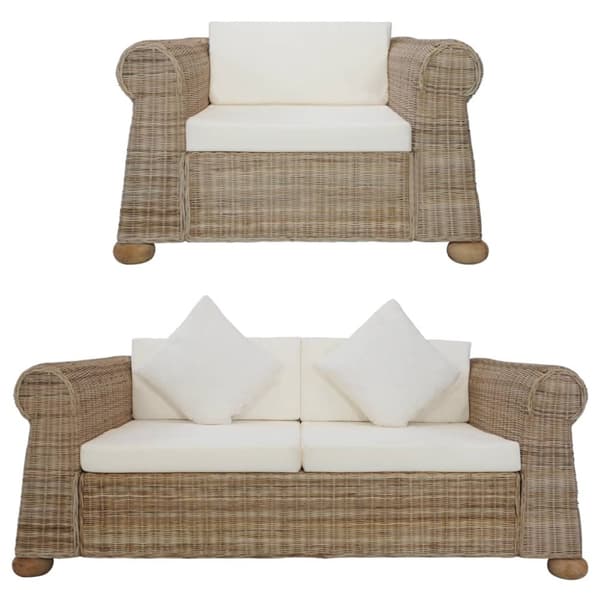 Mooistoerwonen 2-delt sofa med puter i naturlig rotting 2