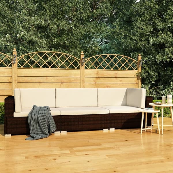 Mooistoerwonen 3-delt sofasett med puter polyrotting brun 6