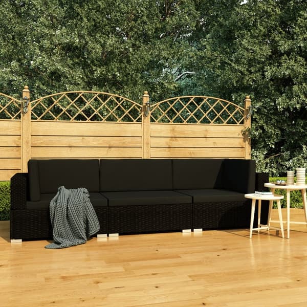 Mooistoerwonen 3-delt sofasett med puter polyrotting svart 17