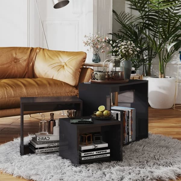 Mooistoerwonen 3-delat bordsset i spånskiva högglans grå 1