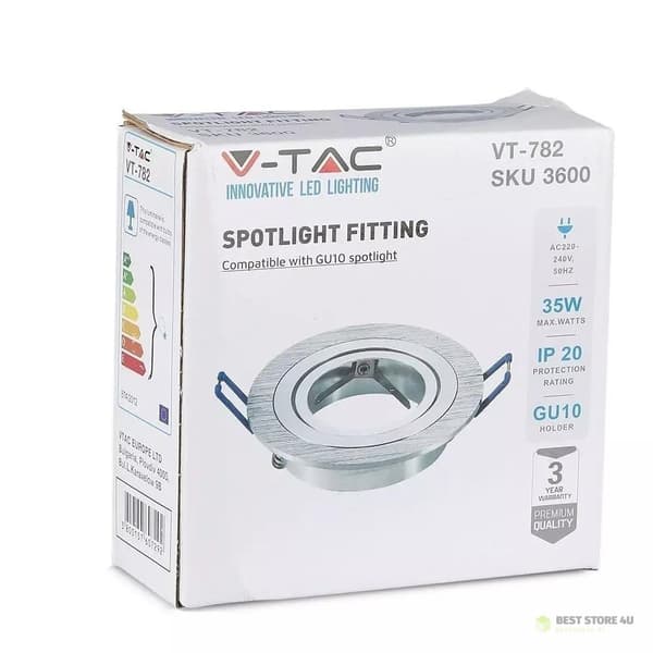 V-TAC Ögla Aluminium Gjuten 1xGU10 Rund Borstad Aluminium VT-782RD-AB