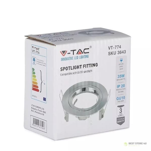 V-TAC Ögla Aluminium Gjuten GU10 Rund Satinerad VT-774-SN
