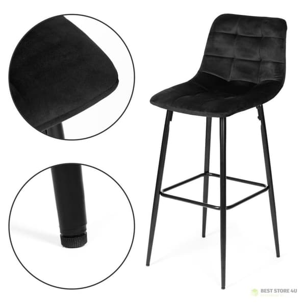 Baarijakkara, syöttötuoli, jalkarahi, sametti, musta ModernHome