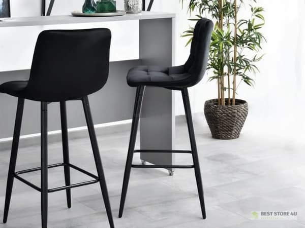 Baarijakkara, syöttötuoli, jalkarahi, sametti, musta ModernHome