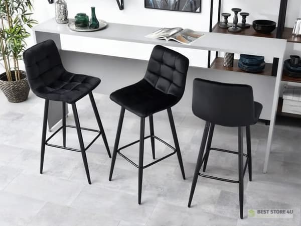 Baarijakkara, syöttötuoli, jalkarahi, sametti, musta ModernHome