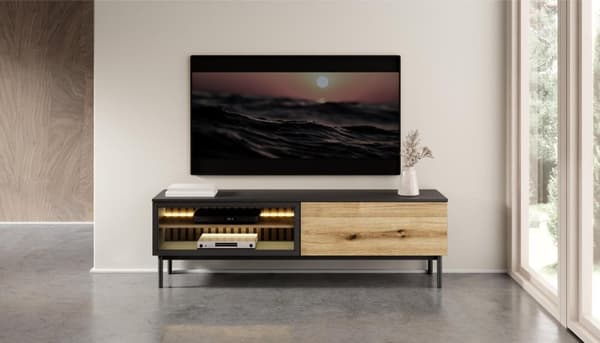 FURNLUX TV-BORD LANG EG & SORT 180CM