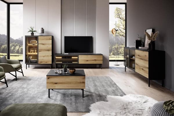 FURNLUX TV-BORD LANG EG & SORT 180CM