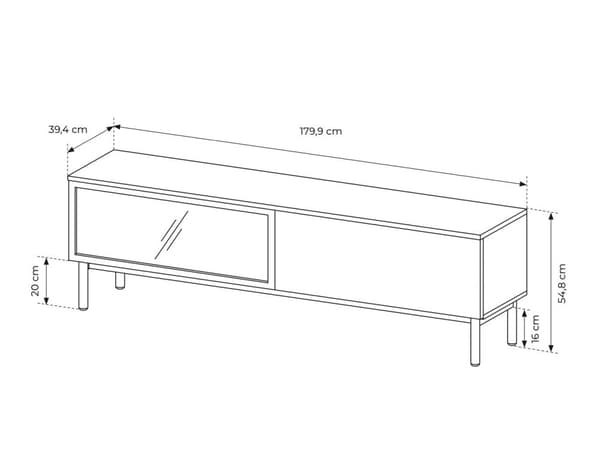 FURNLUX TV-BORD LANG EG & SORT 180CM