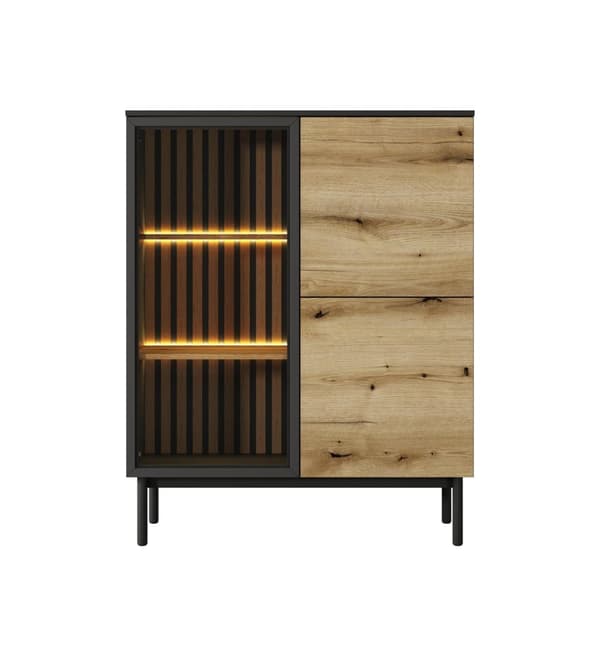 FURNLUX VITRINSKÅP LANG EK & SVART 100CM