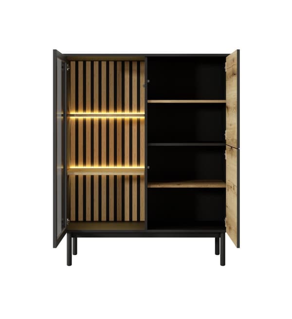 FURNLUX VITRINSKÅP LANG EK & SVART 100CM