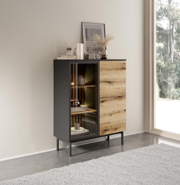 FURNLUX VITRINSKÅP LANG EK & SVART 100CM