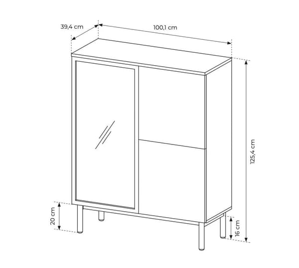 FURNLUX VITRINSKÅP LANG EK & SVART 100CM