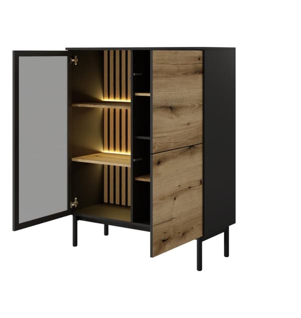 FURNLUX VITRINSKÅP LANG EK & SVART 100CM