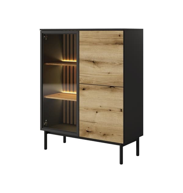 FURNLUX VITRINSKÅP LANG EK & SVART 100CM