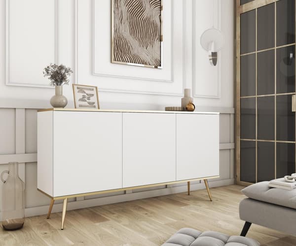 FURNLUX SKÄNK ORO VIT & GULD 160CM