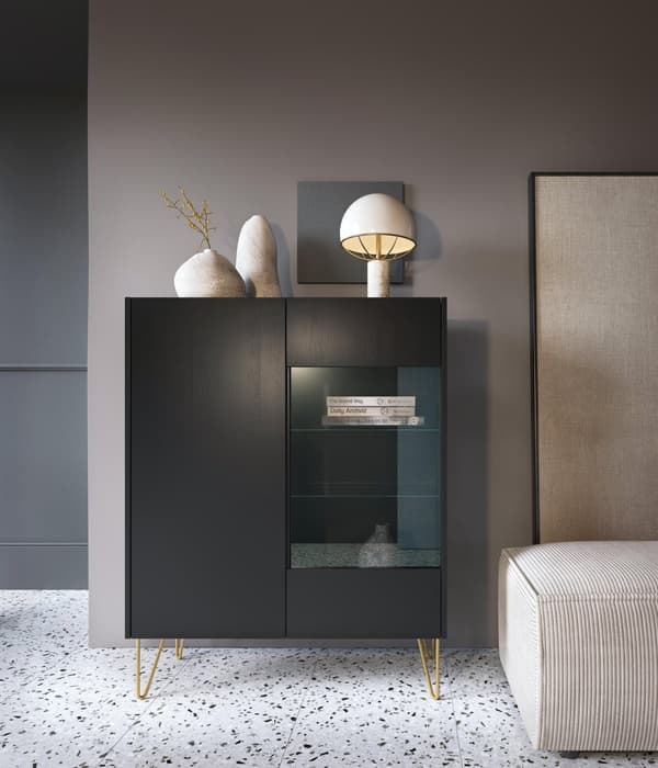 FURNLUX VITRIINI HARMONIA MUSTA & KULTA 97CM