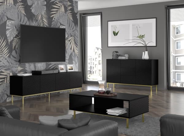 FURNLUX TV-TELINE RAVENNA C MUSTA & KIILTÄVÄ MUSTA & KULTA 200CM