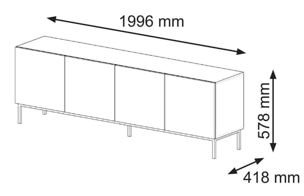 FURNLUX TV-TELINE RAVENNA C MUSTA & KIILTÄVÄ MUSTA & KULTA 200CM