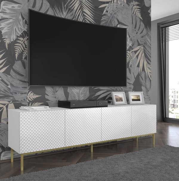 FURNLUX TV-BÄNK RAVENNA C VIT & BLANK REN VIT & GULD 200CM