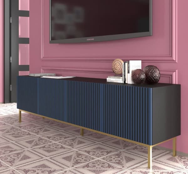 FURNLUX TV-BÄNK RAVENNA F SVART & BLÅ & GULD 200CM