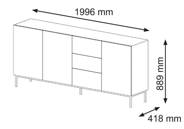 FURNLUX SKÆNK RAVENNA B HVID & SORT 200CM
