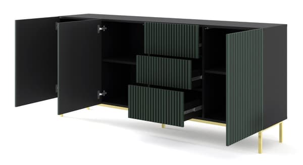 FURNLUX SIDEBOARD RAVENNA F SVART & MÖRKGRÖN & GULD 200CM