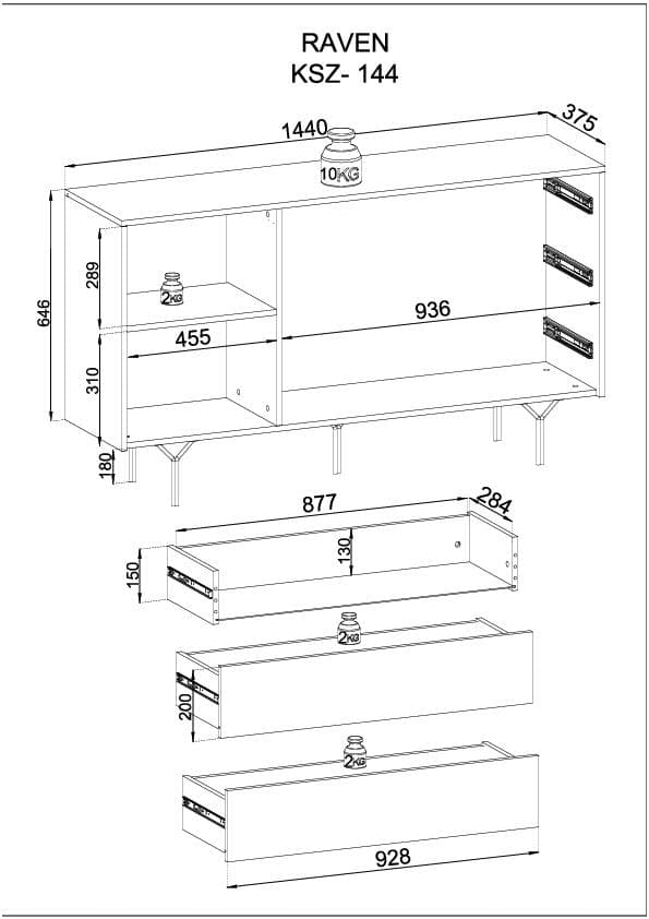 FURNLUX LIPASTO KORPPI MUSTA 144CM