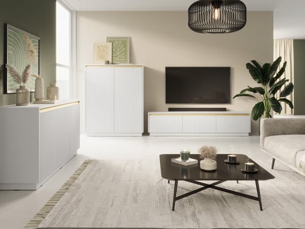 FURNLUX TV-BÄNK KUNGSVIT & GULD 180CM