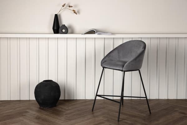 FURNLUX BARSTOL SAMMET GRÅ & SVART 59CM
