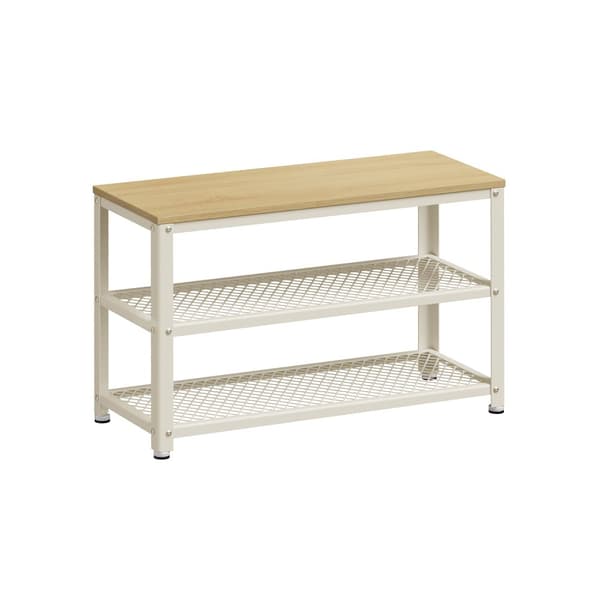 Skobenk med 2 hyller i rutenett, eik beige-klassisk hvit
