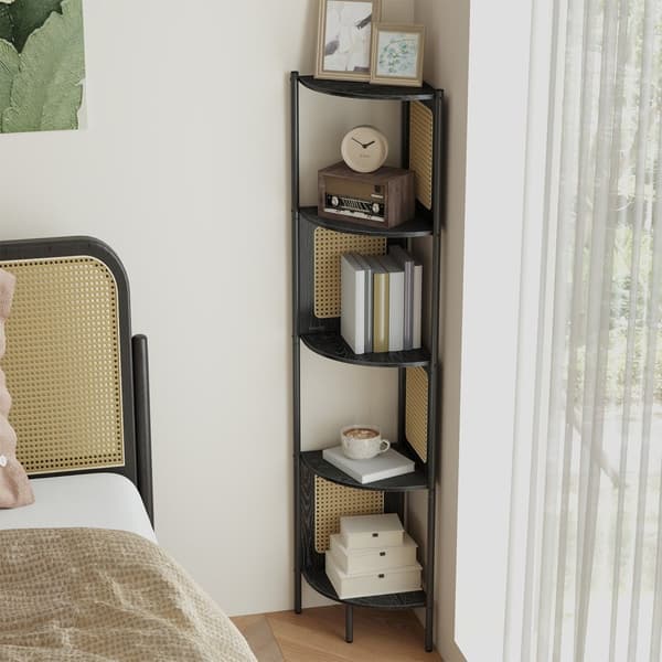 Hjørnehylde med 5 niveauer, bogreol, sidepaneler i polyrattan