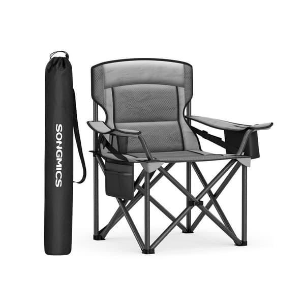 Campingstol med mugghållare och skumfyllning, skiffergrå